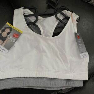 Hanes Women's White and Gray Sports Bralette 3 Pieces